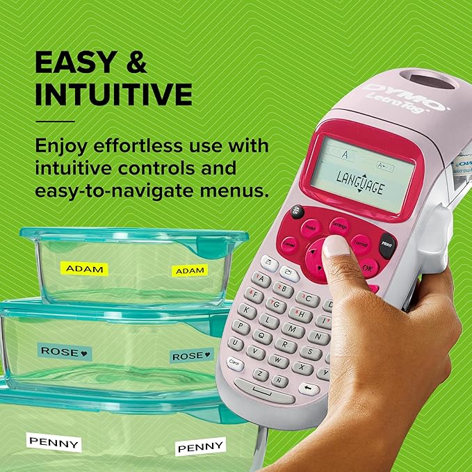 DYMO LetraTag LT-100H Handheld Aesthetic Label Maker | ABC Keyboard Label Printer with Easy-to-Use, 13 Character LCD Screen | Great for Home & Office Organization | Pink (New)