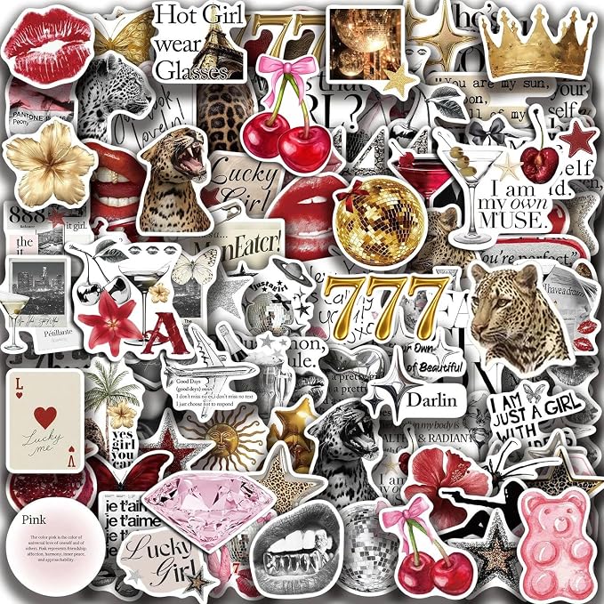 100Pcs Lucky Girl Stickers Waterproof Fashion Silvery Gold Aesthetics Sticker - Image 2
