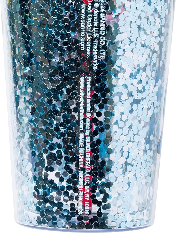 Silver Buffalo Sanrio Hello Kitty and Friends Featuring Cinnamoroll, Badtz-Maru, My Melody, Pompompurin, Tuxedo Sam, and Chococat Rainbow Plastic Confetti Cold Cup with Lid and Straw, 32 Ounces