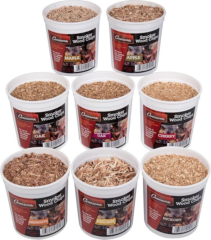 Camerons Natural Extra Fine BBQ Wood Chips - Apple, Cherry, Bourbon, Oak, Hickory, Maple, Pecan, Mesquite (8 Pints)- Sawdust Shavings for Smoking Guns, Smokers, Smoke Boxes - Barbecue Variety Gift Set
