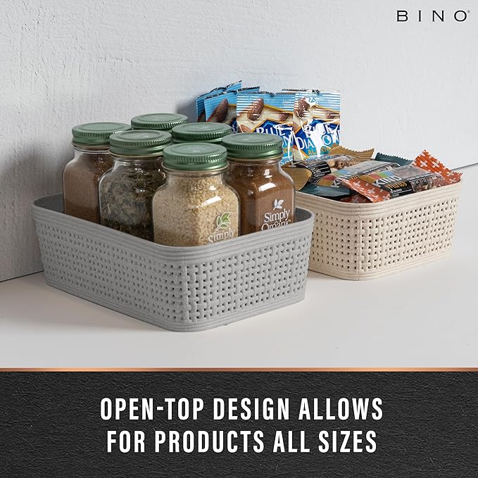 BINO | Woven Plastic Basket | XS (Natural Grey), 5-Pack | THE JUTE COLLECTION | Home Organization, Space - Saving Storage, Stylish Design | Jute Basket | Plastic Storage Basket