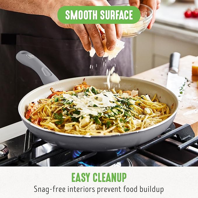 GreenLife Soft Grip 12" Frying pan, Non-Toxic PFAS-Free Ceramic Nonstick, Stay-Cool Handles, Wobble Free, Dishwasher & Oven Safe, Gray