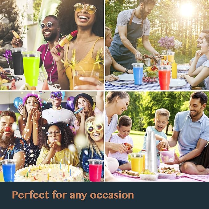 Upper Midland Products 32 OZ Cups and Lids, 50 Sets Large Plastic Disposable Clear Cups For Ice Coffee