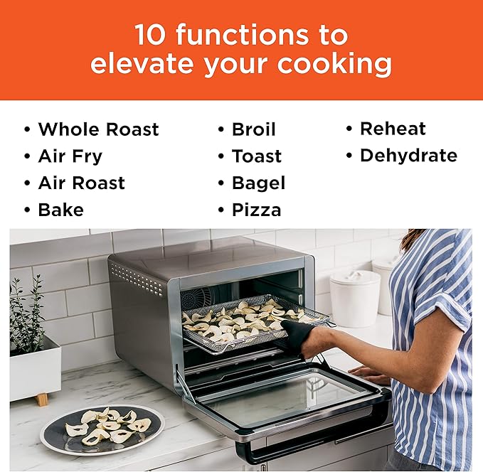 Ninja Air Fryer & Toaster Oven | Foodi Series, XL Pro Air Oven Kitchen Countertop Convection | 10-in-1 Functions | Fits a 5-lb Chicken & Sheet Pan of Vegetables | 1800 Watts | Stainless Steel | DT201