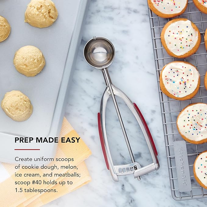 KitchenAid Cookie Dough Scoop, Stainless Steel with Soft-Grip Handle, Easy Squeeze Release, Dishwasher Safe, 1.5 Tbsp Capacity, 8.25-Inch