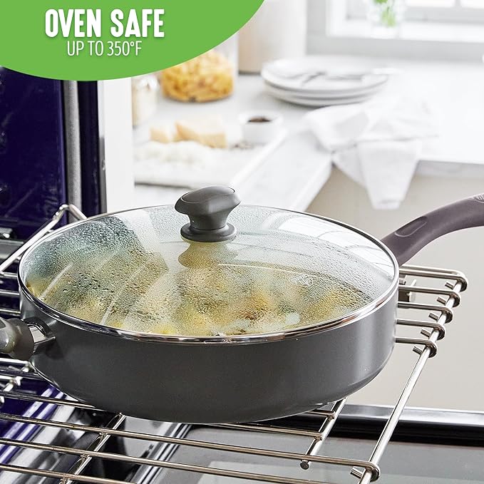 GreenLife Sandstone Healthy Ceramic Nonstick 5 Quart Saute Pan, PFAS-Free, Dishwasher Safe, Black