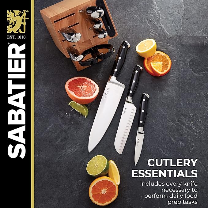 Sabatier Forged Triple Rivet Knife Block Set, 16-Piece, Black