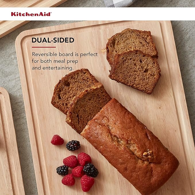 KitchenAid Classic Rubberwood Cutting Board with Perimeter Trench, Reversible Chopping Board, 11-inch x 14-Inch, Natural