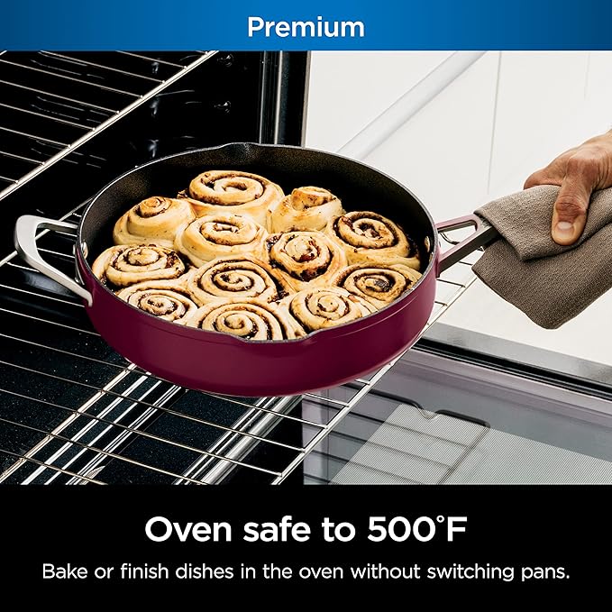 Ninja, Cookware, Steamer, Strainer Basket, Glass Lid and Spatula, Foodi NeverStick PossiblePan, Premium Set with 4-Quart Capacity Pan, Nonstick, Durable, Oven Safe Cookware, Cherry Tart, CW102RD