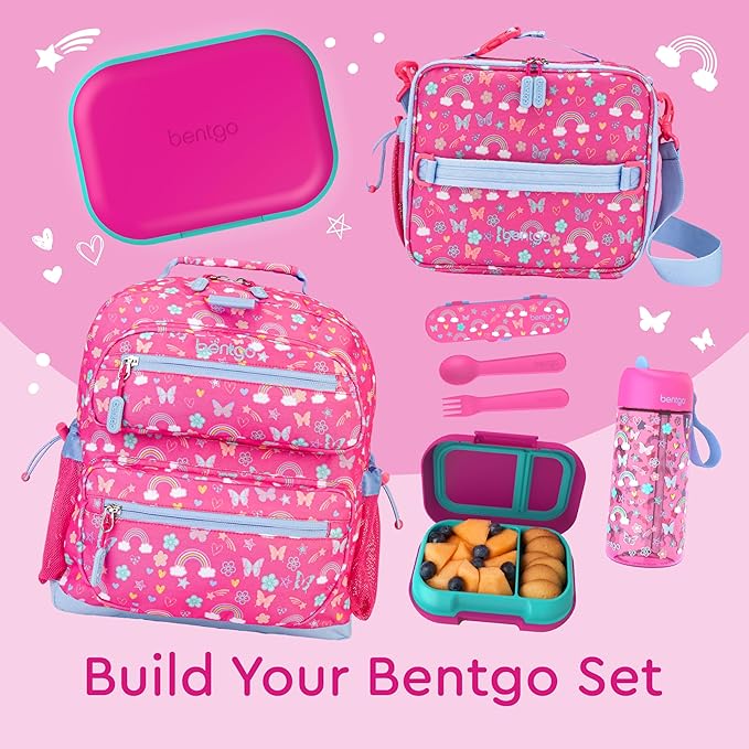 Bentgo Kids Snack - 2 Compartment Leak-Proof Bento Box Container for Snacks and Small Meals, Easy-Open Latch, Dishwasher Safe, BPA-Free for School, Daycare, & Sports - Ideal for Ages 3+ (Fuchsia/Teal)