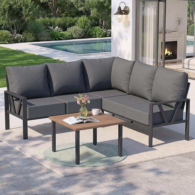 Outdoor Furniture Set, 6 Pieces Outdoor Patio Couch Sectional, L Shaped Metal by COMLAXFIELD