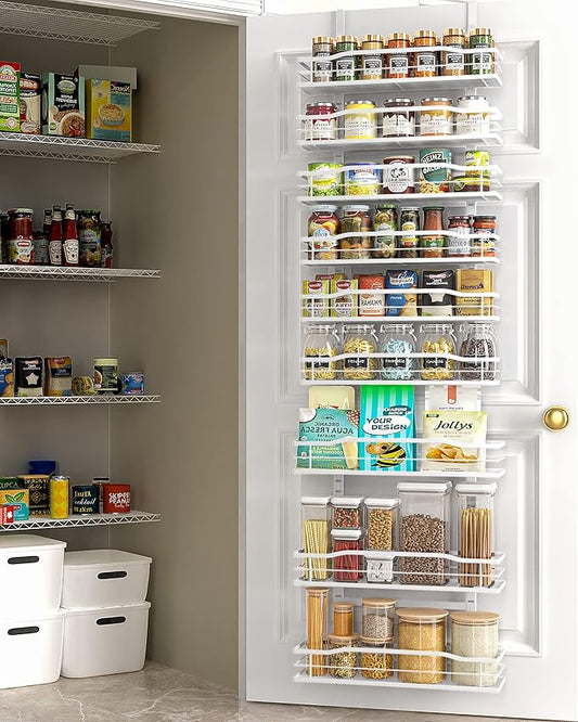 Moforoco White 9-Tier Over The Door Pantry Organizer, Pantry Organization And Storage, Metal Hanging Spice Rack Shelves Door, Home & Kitchen Essentials, Laundry Room Bathroom Organization