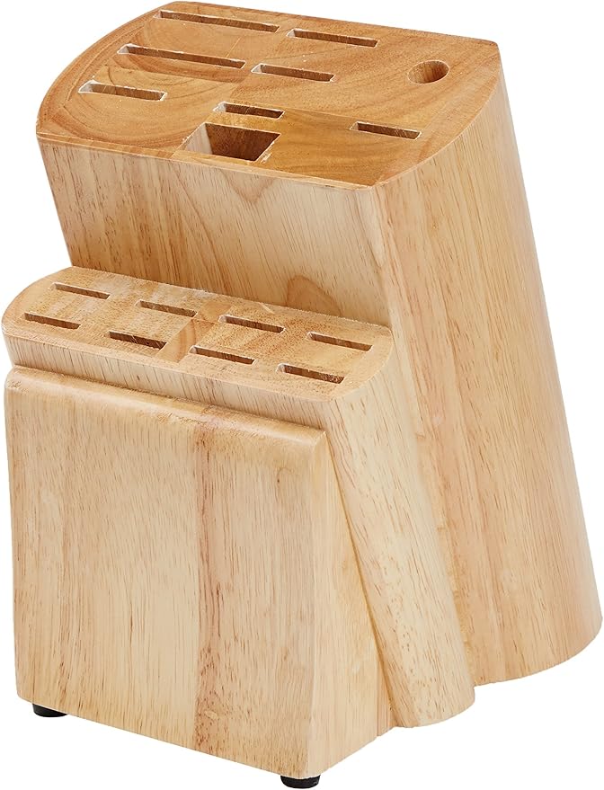 Amazon Basics 18 Pieces Premium High-Carbon Stainless Steel Blades with Pine Wood Knife Block Set,Kitchen, Black