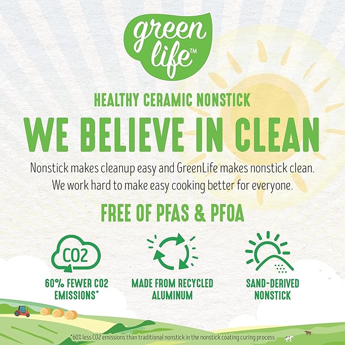 GreenLife Sandstone Healthy Ceramic Nonstick 5 Quart Saute Pan, PFAS-Free, Dishwasher Safe, Black