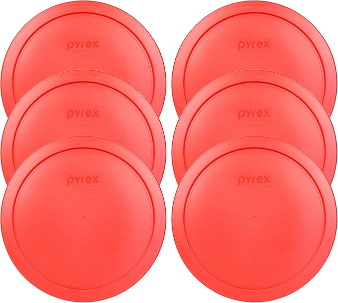 Pyrex 7402-PC Red Round Storage Replacement Lid Cover fits 6 & 7 Cup 7" Dia. Round (6-Pack)