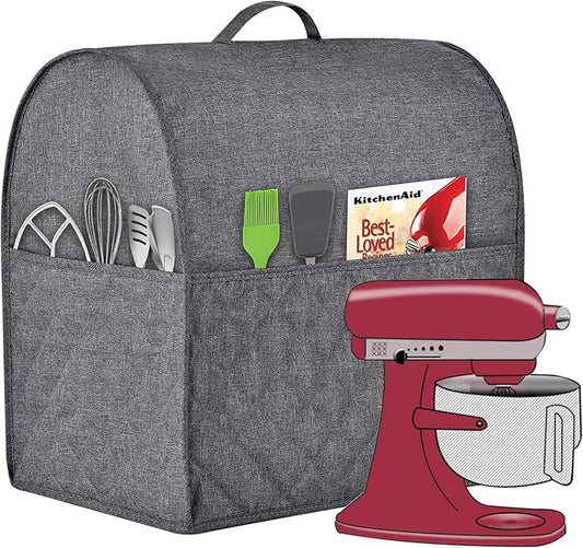 Stand Mixer Dust-proof Cover for KitchenAid Mixer，Multi Pockets for Various Kitchen Appliance Accessories，Water-resistant，Easy Cleaning (Grey, Fit for Tilt Head 4.5-5 Quart)