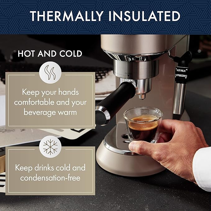 DeLonghi Thermal Espresso Glasses (Set of 2) and Cappuccino Glasses (Set of 2) Bundle