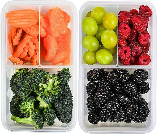 Bento Box for Kids and Adults - Reusable Lunch Box Meal Prep Containers - 3 Compartment Snack Box Container with Airtight Lid - Dishwasher, Freezer, Microwave Safe Food Snack Storage (39 oz, 2 Pack)