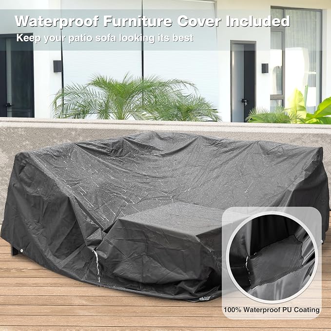 Outdoor Furniture Set, 6 Pieces Outdoor Patio Couch Sectional, L Shaped Metal - Image 9