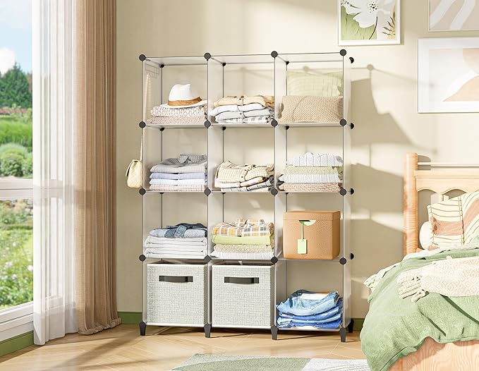 HOMIDEC Closet Organizer, 12-Cube Closet Organizers and Storage, Portable Cube Storage Organizer, Closet Shelves for Kids, Closet, Bedroom, Bathroom, Office, Transparent