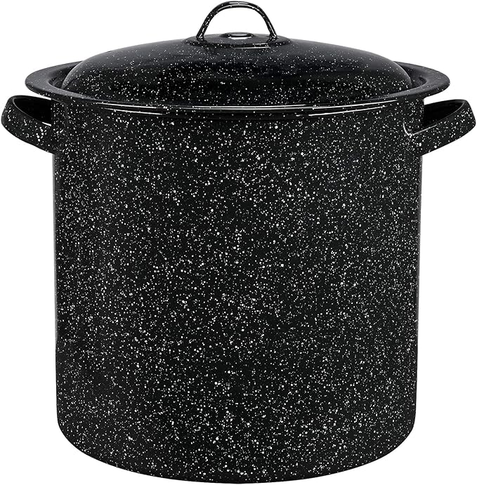 Granite Ware 15.5-Quart Stockpot, Large Capacity for Soups, Stews, Pasta - Durable Graniteware with Non-Stick Surface for Easy Cleaning - Chip-Resistant & Even Heat Distribution (Speckled Black)