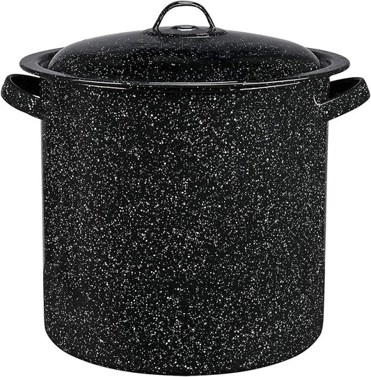 Granite Ware 15.5-Quart Stockpot, Large Capacity for Soups, Stews, Pasta - Durable Graniteware with Non-Stick Surface for Easy Cleaning - Chip-Resistant & Even Heat Distribution (Speckled Black)