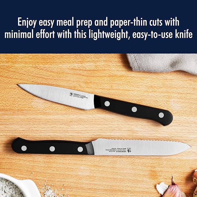 HENCKELS Solution Razor-Sharp 4-inch Compact Chef Knife, German Engineered Informed by 100+ Years of Mastery, Black/Stainless Steel