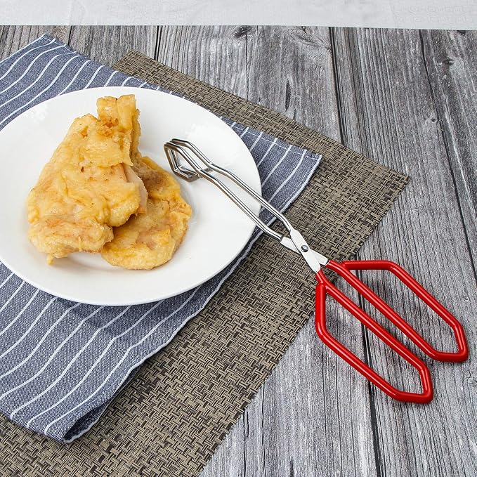 MSY BIGSUNNY Stainless Steel Scissor Tongs Heavy Duty Cooking Tongs with Soft Handles (1, red 11")