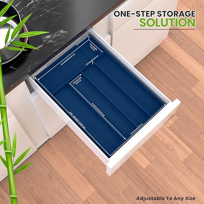Utopia Kitchen Silverware Organizer, Bamboo Utensil Drawer Organizer for Cutlery, Utensils & Flatware (5 Compartment, Blue) Pack of 1