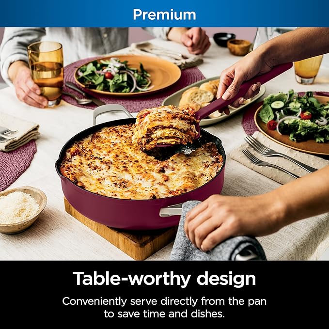 Ninja, Cookware, Steamer, Strainer Basket, Glass Lid and Spatula, Foodi NeverStick PossiblePan, Premium Set with 4-Quart Capacity Pan, Nonstick, Durable, Oven Safe Cookware, Cherry Tart, CW102RD