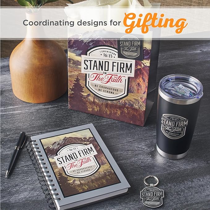 Christian Art Gifts Large Stainless Steel Inspirational Travel Mug Tumbler for Men & Women: Stand Firm Encouraging Bible Verse, Double Wall Vacuum Insulated w/Lid, Hot/Cold Beverage, Black, 18 oz.