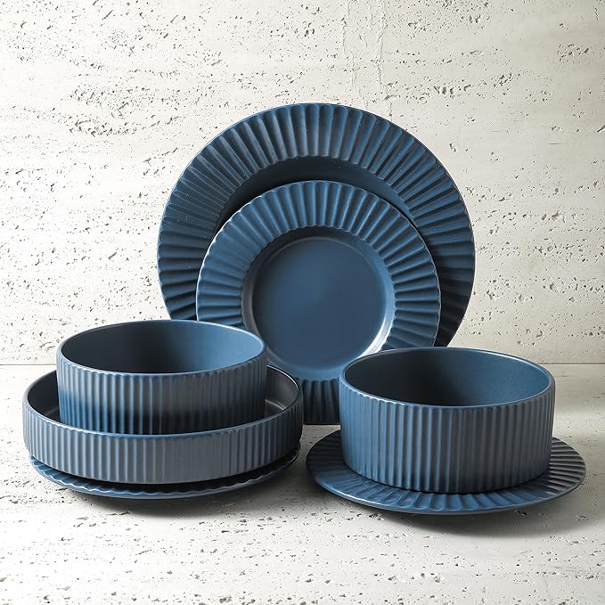Christian Siriano Lusso 16-Piece Dinnerware Set Stoneware, Ash Blue