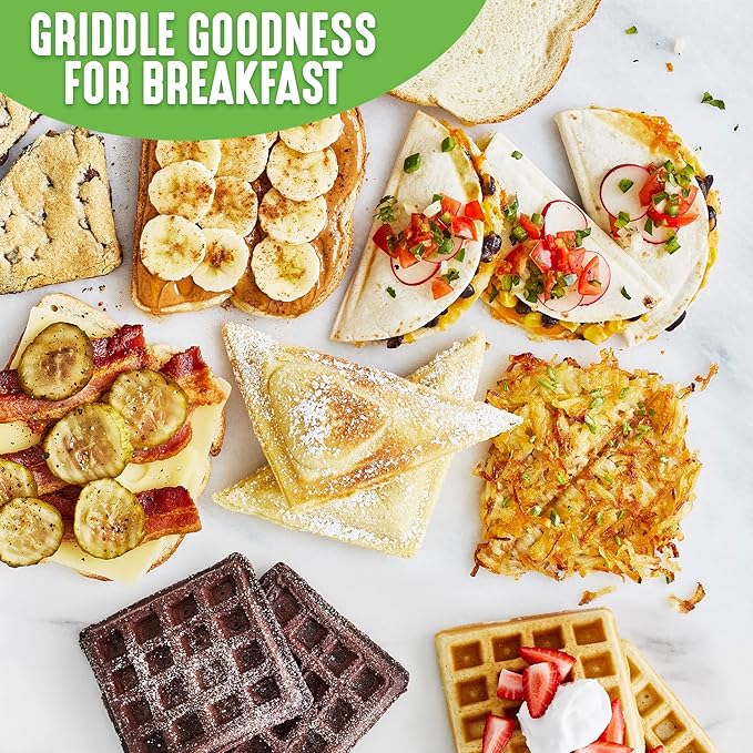 GreenLife Electric Waffle Sandwich Maker, Toaster, Panini Press with Healthy Ceramic Nonstick Plates, Perfect for Tuna Melts, Crispy Rice, Grilled Cheese, LED Indicator Light, PFAS-Free, Turquoise
