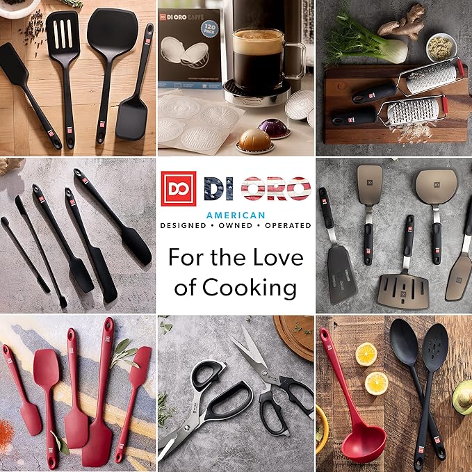 DI ORO Silicone Turner Spatula - Kitchen Spatulas for Nonstick Cookware - Flexible & Thin Cooking Turner for Flipping Pancakes & Eggs - 600°F High Heat-Resistant & BPA Free - Dishwasher Safe (Black)