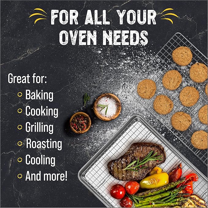 Checkered Chef Baking Sheet Pan and Cooling Rack - Half Sheet, 18" x 13" Aluminum Cookie Sheets and Stainless Steel Wire Rack for Baking