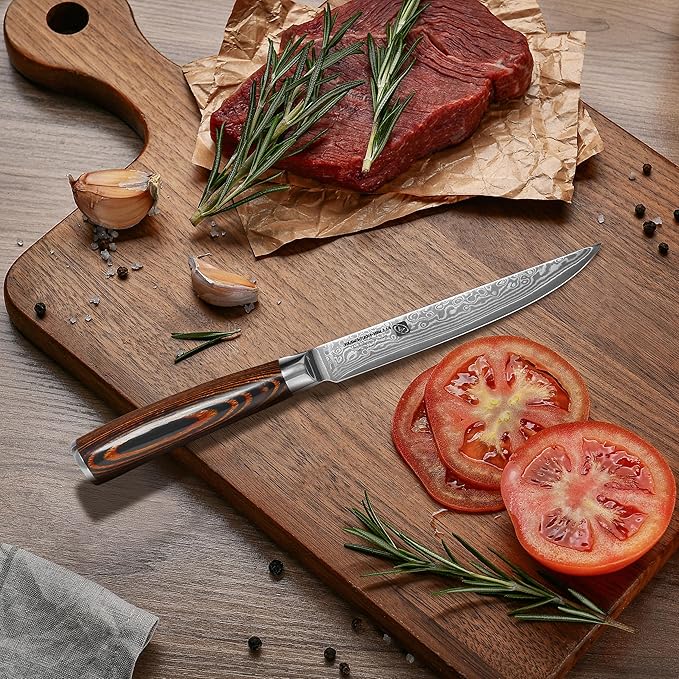 Damascus Utility Knife 5.5" Chef Knife Kitchen VG10 Stainless Steel Core 67-Layer Hand Forged Razor Sharp Edge Ergonomic Handle Precision Slicing Boning Trimming Carving Gift Idea