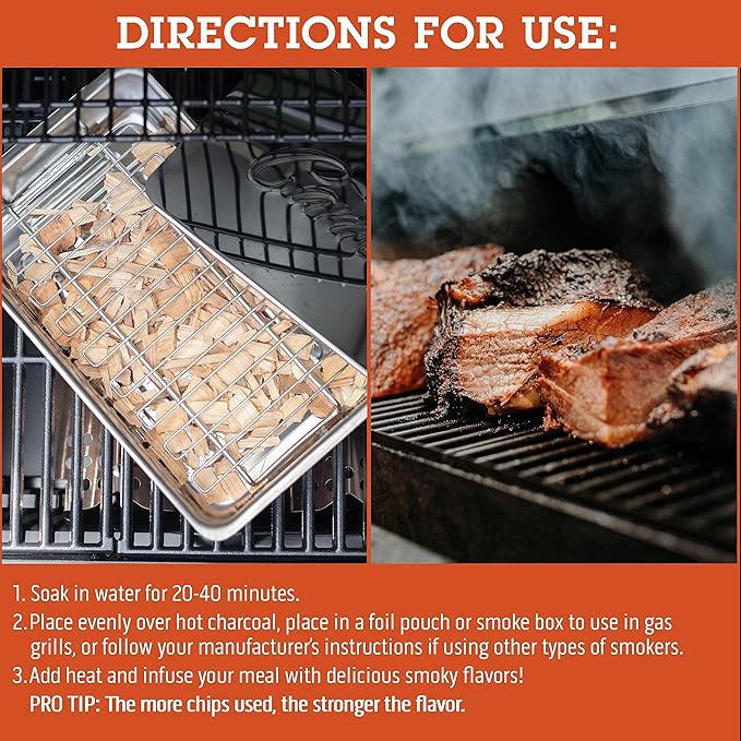 Camerons All Natural Bourbon Oak Wood Chips for Smoker -260 Cu In Bag, Approx 2 lbs- Kiln Dried Coarse Cut BBQ Grill Wood Chips for Smoking Meats - Barbecue Smoker Accessories - Grilling Gifts for Men