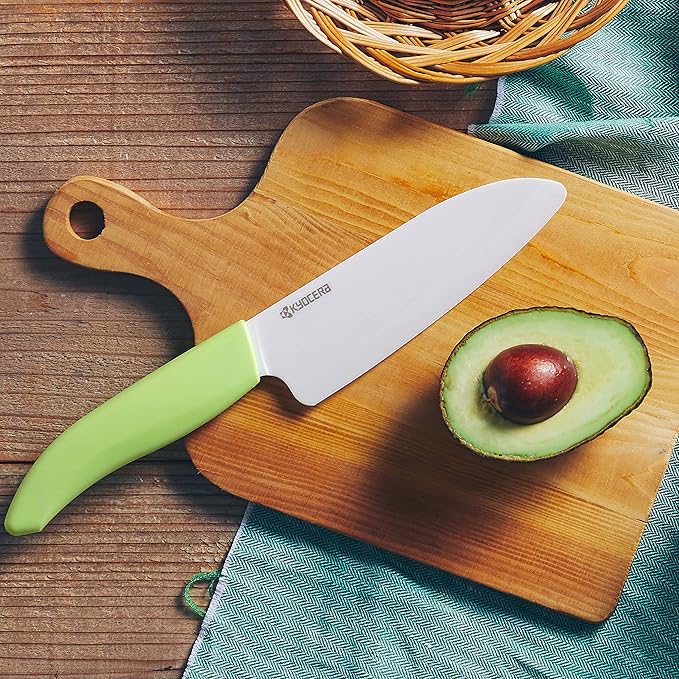 KYOCERA Revolution 2-Piece Ceramic Knife Set: Chef Knife For Your Cooking Needs, 5.5" Santoku and 4.5" Utility Knife, White Blades with Green Handles, White/Green