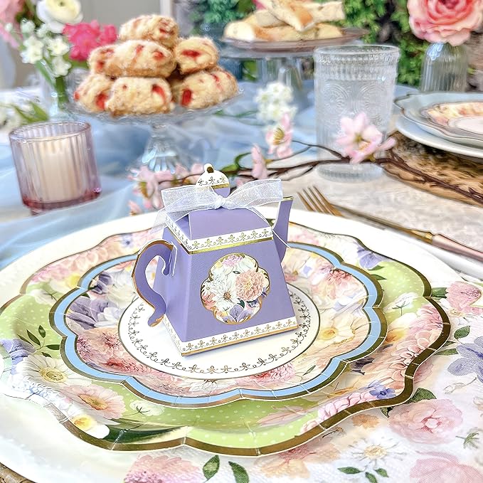 Kate Aspen Tea Party Decorations, Colorful Pastel Plates And Napkins Garden Party Supplies for Adults Bridal Showers, Baby Shower Decorations, Birthdays, 62 Pc, 16 Guests